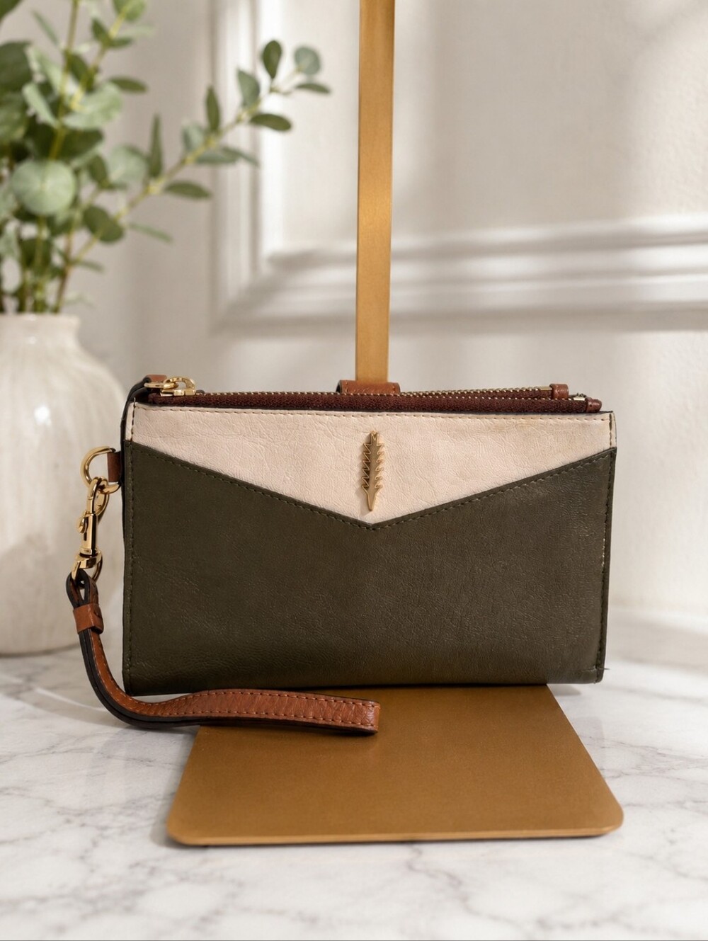 Thacker Leather Colorblock Zip Around Wristlet Wallet Organizer